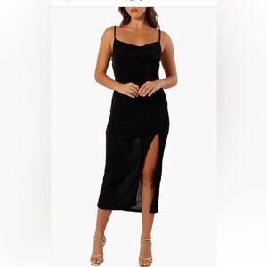 Elegant Black Midi Dress with Slit